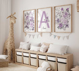 Purple flower decor nursery, Lilac Girl Name print, Lavender Nursery Art