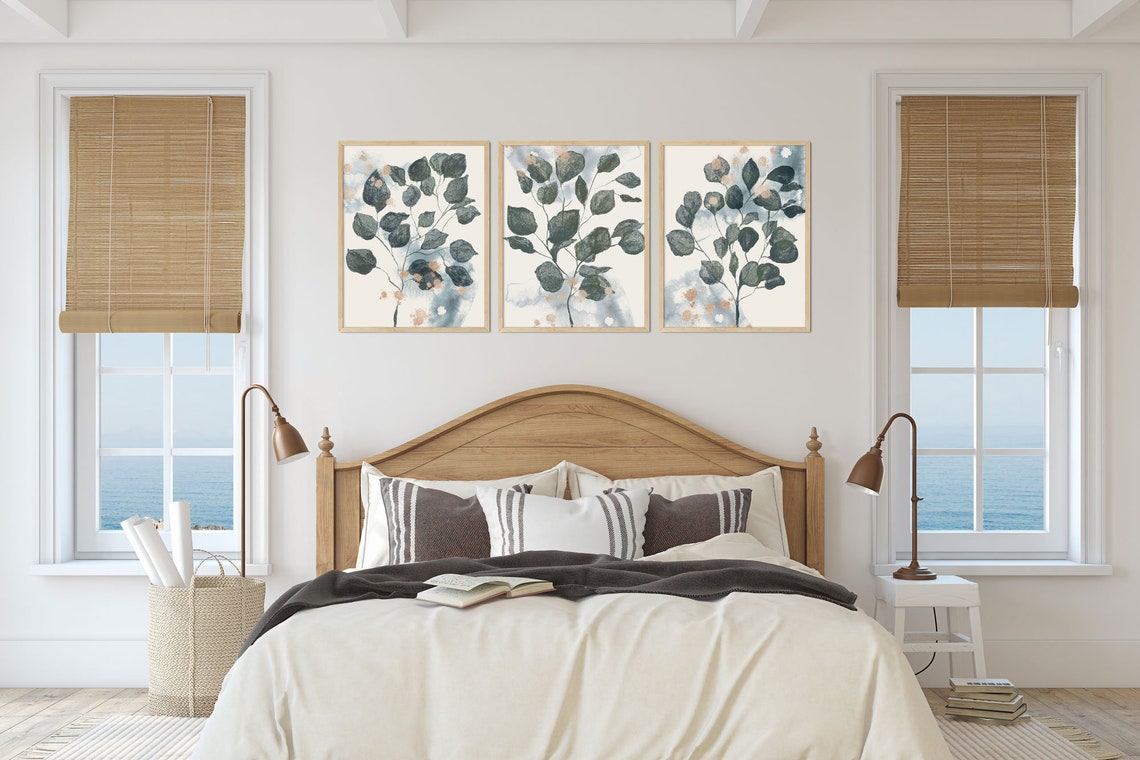 3 piece wall art, Eucalyptus print, Botanical print set of 3, Green Wall Art, Bathroom Prints, Greenery Living Room Décor