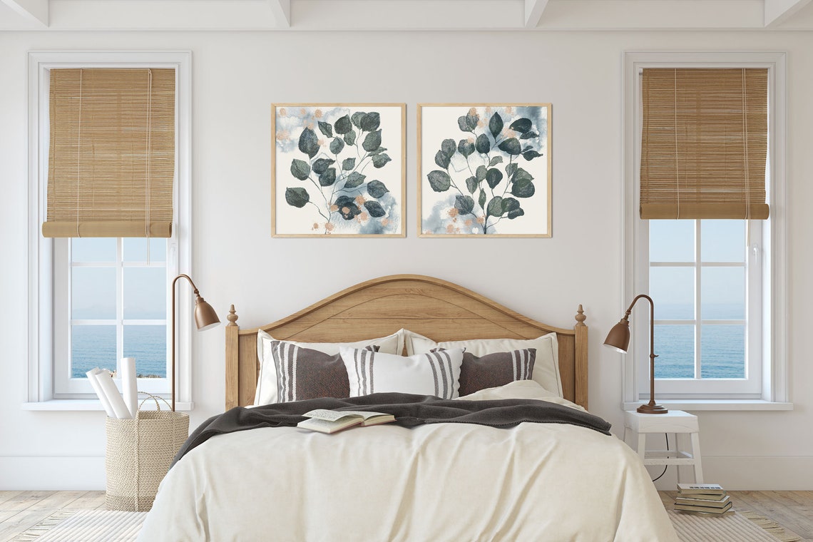 Eucalyptus Art Print, Tropical Leaf Print, Botanical Wall Art, Set of 2 Prints, Living Room Decor, Bathroom Prints