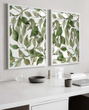 Leaves Wall Art, Eucalyptus Poster, Green Wall Art, Bathroom Prints, Botanical Decor, Living Room Wall Art, Set of 2 prints