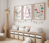 Pastel Pink Girl Nursery Decor, Custom Girl Name Print, Baby Room Decor, Floral Personalized Nursery Wall Art, Wildflowers Nursery prints