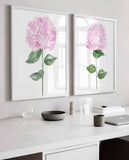 Pink Hydrangea Watercolor, Set of Two Prints, Soft Pink Hydrangea Painting, Botanical Floral Prints, Set of 2 Flowers, Blush Flower Wall Art