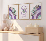 Purple Floral Nursery, Rainbow Baby Girl Nursery Prints, Lavender Nursery wall art, Personalized Baby Name Print, Custom Lilac Nursery