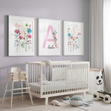 Pastel Pink Girl Nursery Decor, Custom Girl Name Print, Baby Room Decor, Floral Personalized Nursery Wall Art, Wildflowers Nursery prints