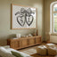 Heart locket couple print with initials S and L in two hearts tied with a bow, above a wooden sideboard