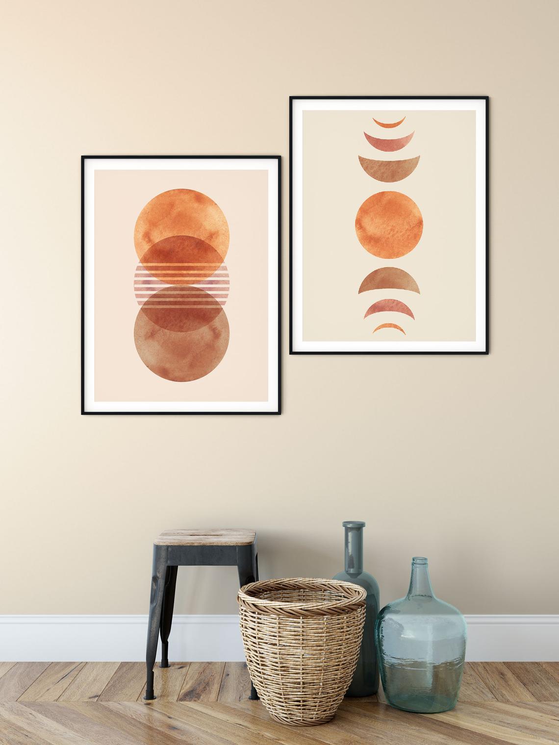 Sun Moon Wall Art Prints, Set of 2 Boho Wall Art