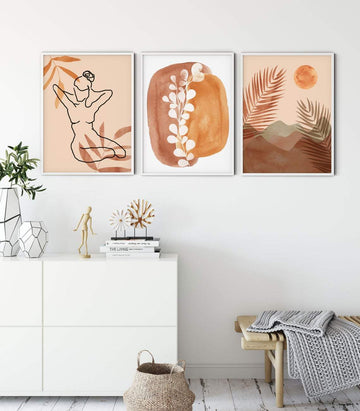 Set of 3 Mid-Modern Century Wall Art Prints, Abstract Boho Wall Arts
