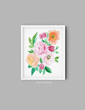 Living Room Floral Art Print, Orange Pink Flowers Peonies Art Print