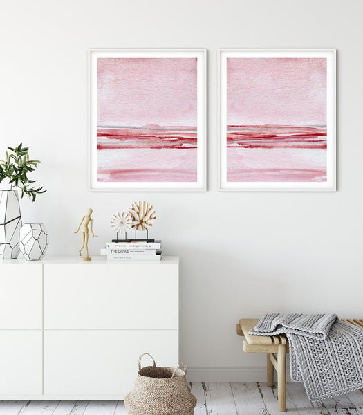 Blush Pink Wall Art Set of 2 Pink Ocean Art DiviArts Studio