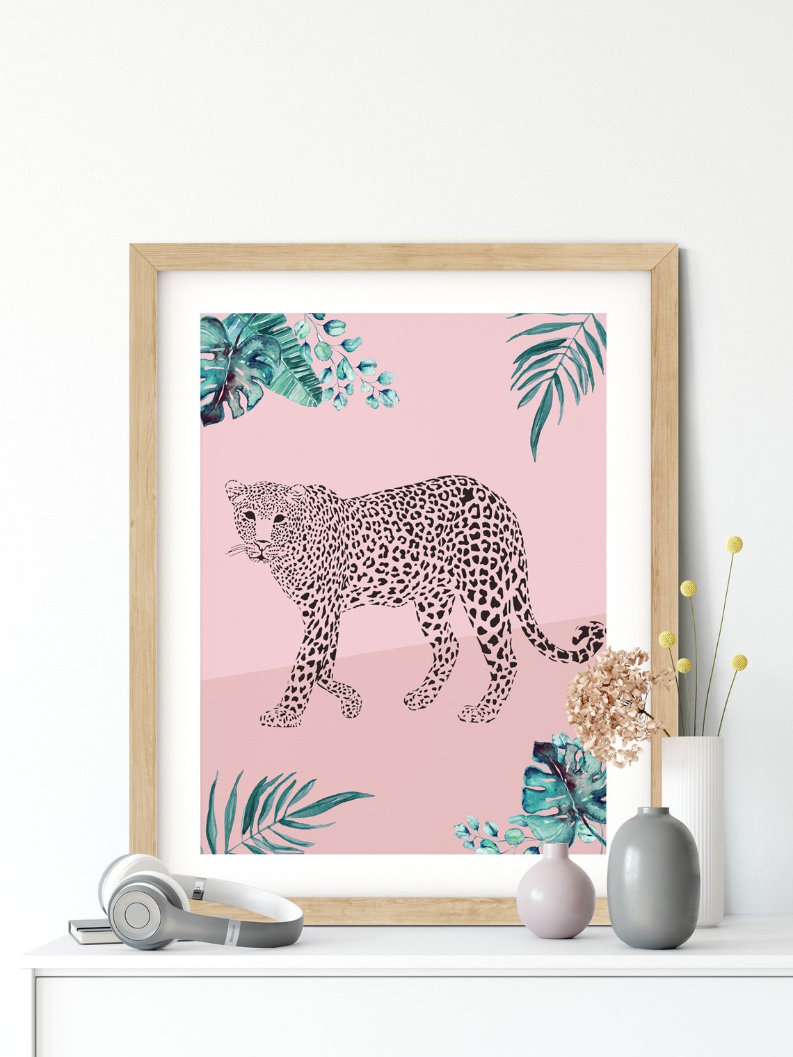 Leopard Wildlife Wall Art, Set of 2 Blush Pink Wall Art