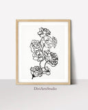 Rose One Line Art, Black White Modern Art Print