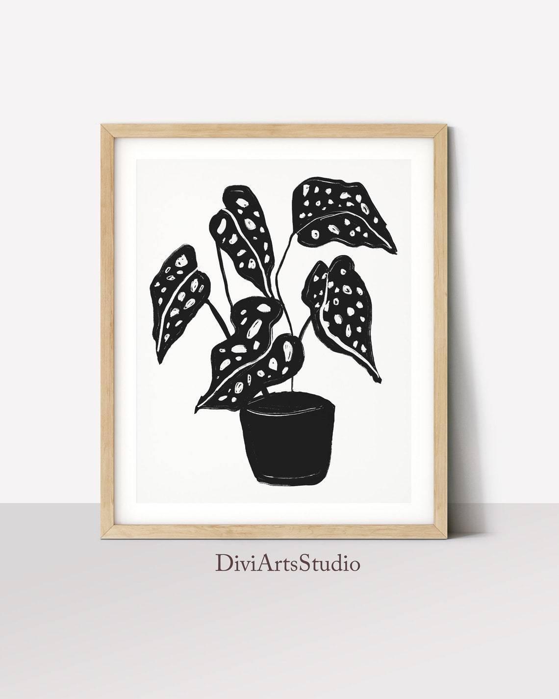 Black White Monstera Plant Print, Modern Botanical Wall Art Print