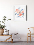 Peach Floral Wall Art, Watercolour Flower Print Wall Art Decor 2