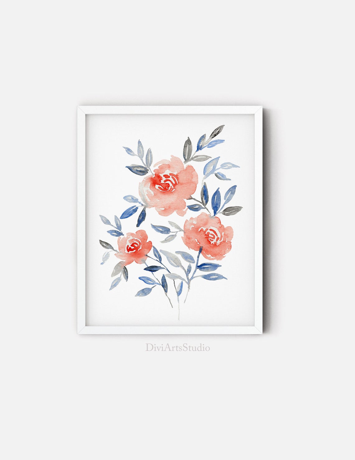 Peach Floral Wall Art, Watercolour Flower Print Wall Art Decor