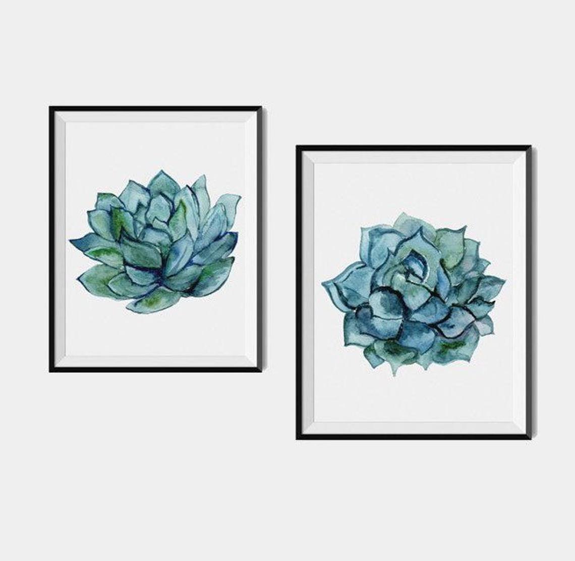 Succulent Flower Wall Art, Set of 2 Printed Wall Arts