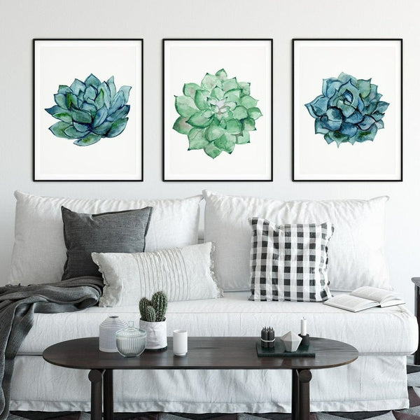 succulent wall art kit Succulent Flower Wall Art, Set of 3 Printed Wall Arts – DiviArts Studio
