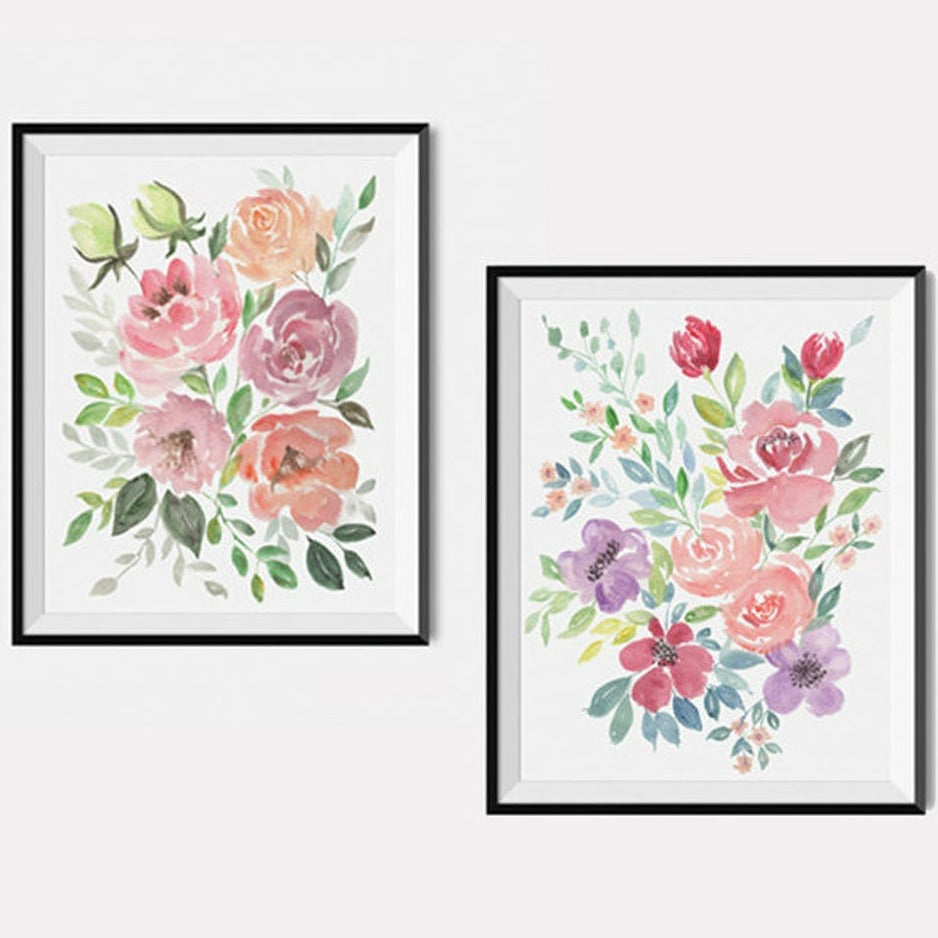 Watercolour Floral Print Roses Art, Floral Wall Art, Set of 2 Prints