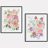 Watercolour Floral Print Roses Art, Floral Wall Art, Set of 2 Prints