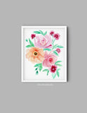 Watercolour Floral Wall Art Print, Peonies Floral Art Print