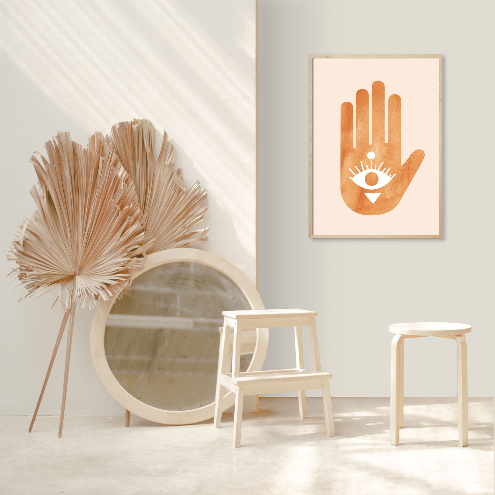 Boho evil eye hand art print