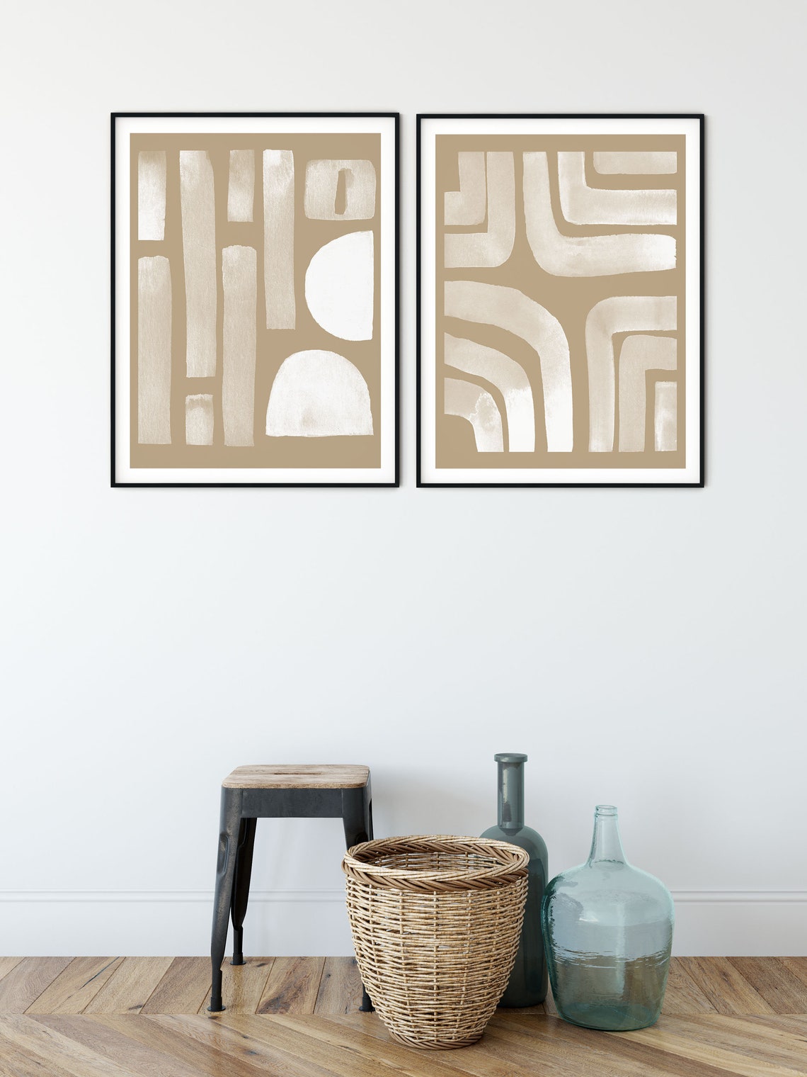 Neutral Art Print, Set of Prints, 2 Piece Wall Art, Beige Decor, Terracotta Print, Minimalist Abstract Shapes Artwork, Contemporary Poster