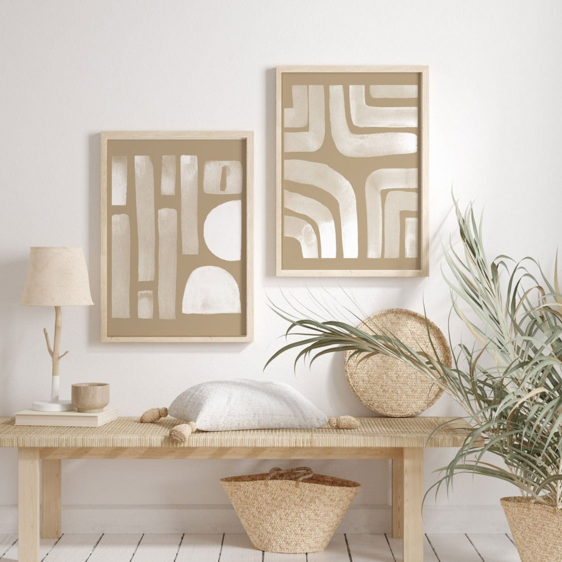 Neutral Art Print, Set of Prints, 2 Piece Wall Art, Beige Decor, Terracotta Print, Minimalist Abstract Shapes Artwork, Contemporary Poster