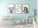 Set of 3 Safari Nursery Décor, Personalized Kids Room Wall Art Prints Set , Girl Nursery Wall Art Set