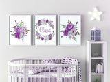 Lilac Nursery Decor, Floral Personalized Baby Name Print