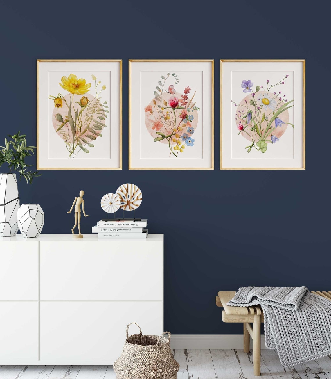 Wildflowers Print, Set of 3 Wall Art Floral, Botanical Flowers illustration, Wildflower Painting, Watercolor Meadow