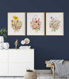 Wildflowers Print, Set of 3 Wall Art Floral, Botanical Flowers illustration, Wildflower Painting, Watercolor Meadow