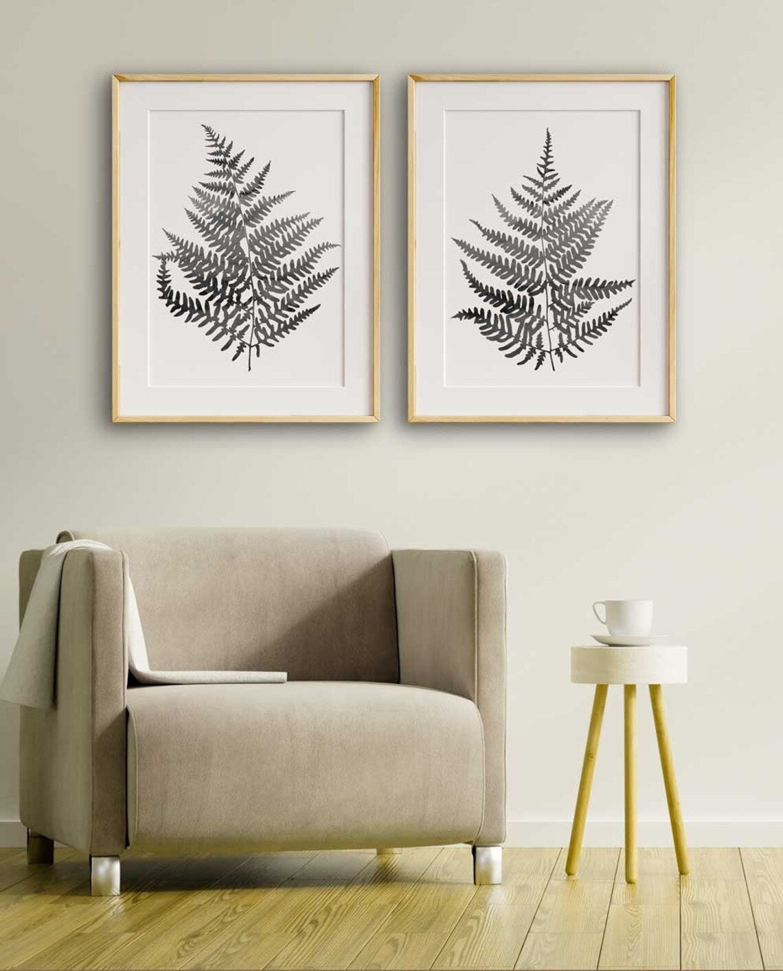 Fern Print Black and white, Botanical Leaf Prints Set, Living Room Wall Art, Fern Leaf Illustration, Printed and shipped