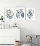 Anatomy Art, Doctor Office, Anatomy Wall Decor, Human Heart, Lungs, Brain Poster, medical student gift, Watercolor Anatomy Flowers