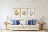 Wildflowers Print, Set of 3 Wall Art Floral, Botanical Flowers illustration, Wildflower Painting, Watercolor Meadow