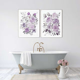 Abstract Floral Painting, Peony Large floral wall art, Lavender Purple Flower Print, Living room decor, Set of 2 Prints, Lilac artwork