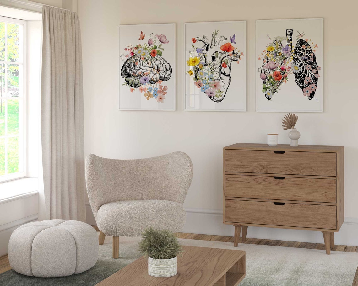 Medical office wall art, Doctor Graduation Gifts, Anatomy Poster Set, Human Botanical, Anatomical flowers Print