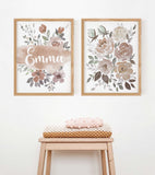 Set of 2 Brown Floral Art Printable, Lilac Custom Name Sign For Nursery Girl