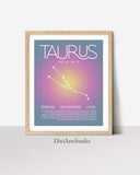 Taurus Print, Taurus Gift, Taurus Poster, Zodiac Poster, Astrology Wall Art, Aura Poster, Gradient Poster, Star Sign Decor, Constellation