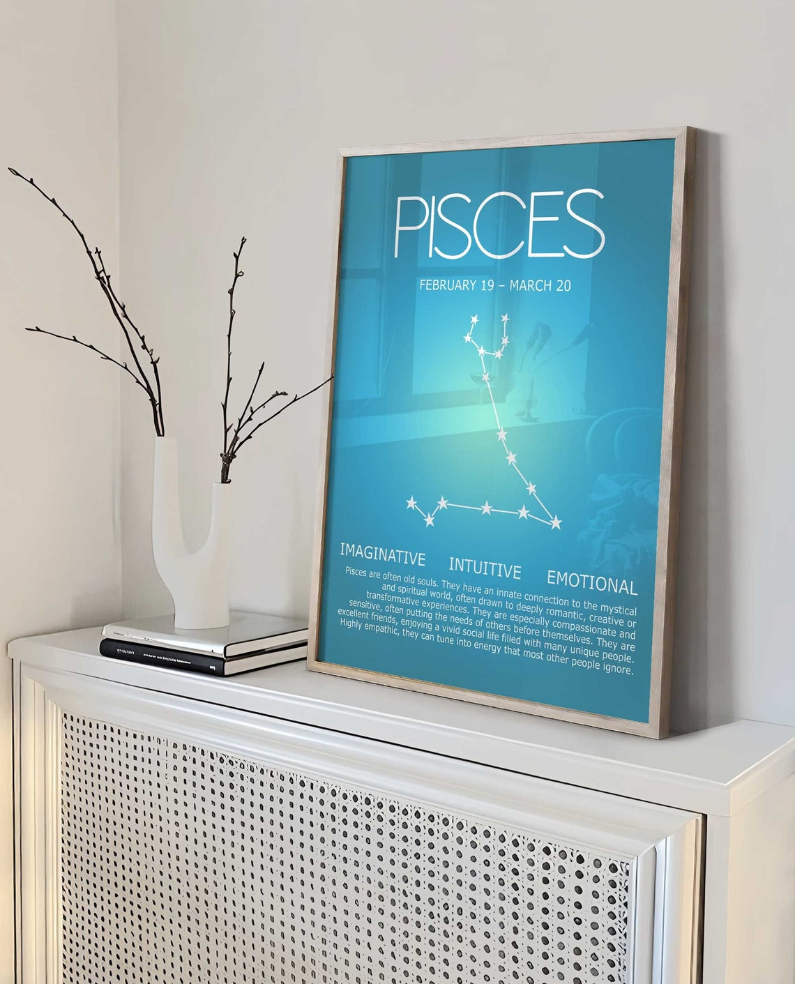 Pisces Star Sign, Pisces Poster, Zodiac Art, Pisces Zodiac Print, Spiritual Wall Art, Aura Gradient Poster