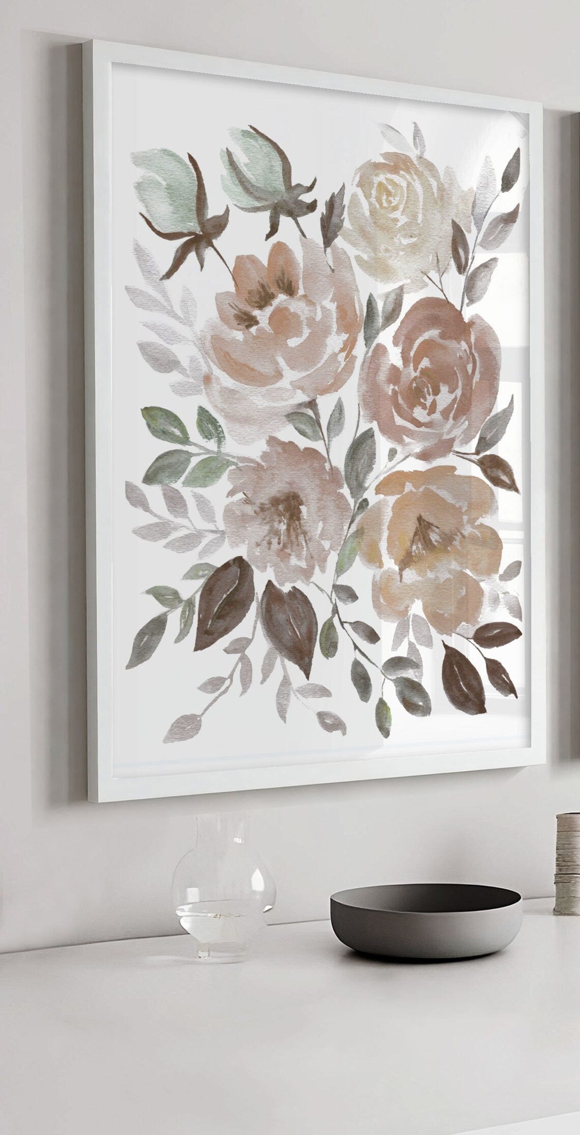 Boho floral wall art, Abstract Watercolor boho Flower Wall Art, Mothers Day Gift, Living room wall art, Set of 2 Prints