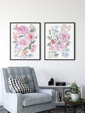 Soft Peony Wall Art, Abstract Floral Painting, Watercolour floral Large wall art, Pink Blue Nursery, Flower Living room decor