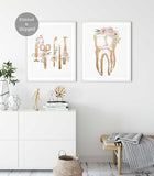 Dentist office decor, Tooth Dental art print, Floral Anatomy teeth print, Dental Hygienist tools, Dentist gifts