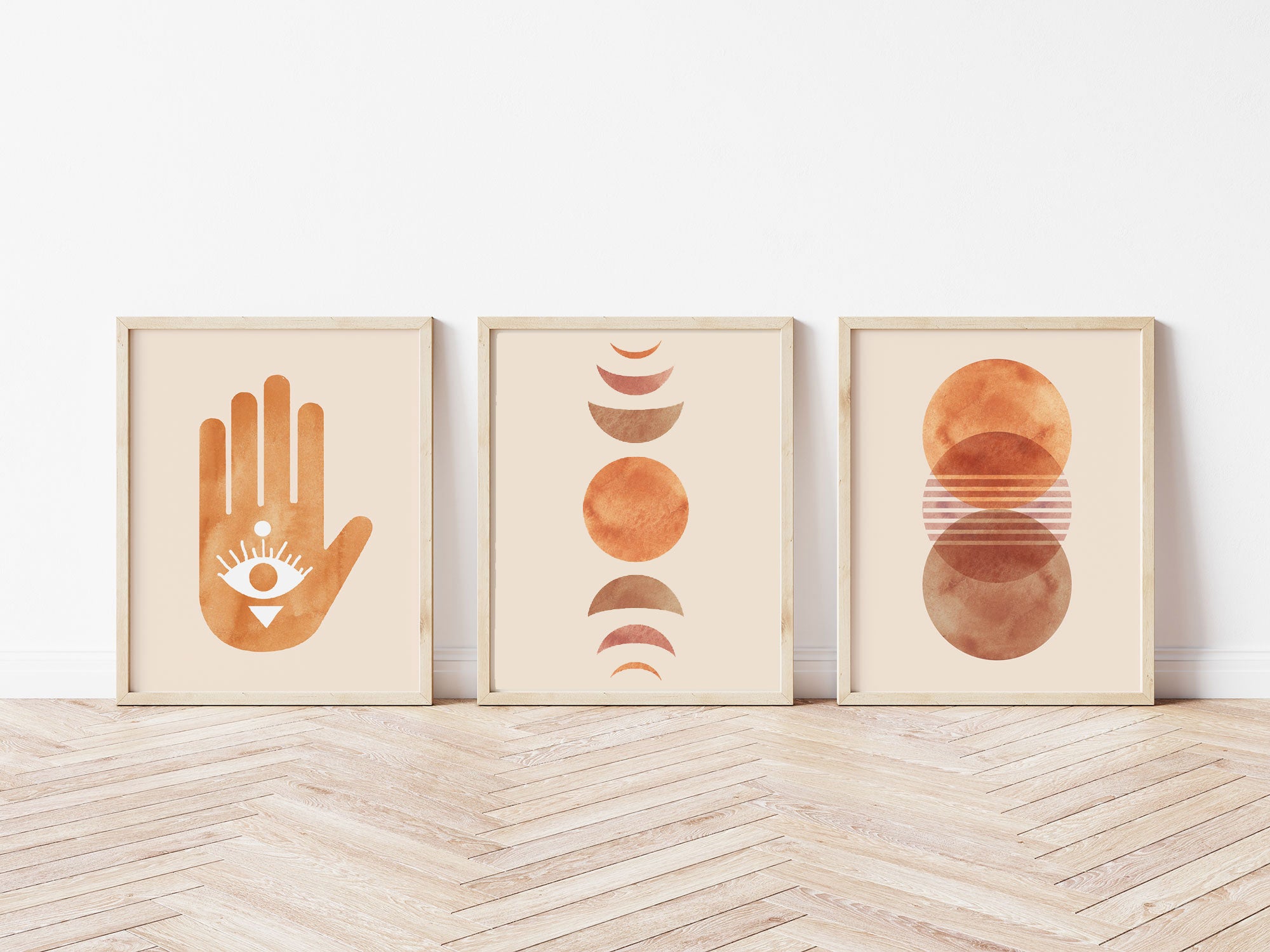 Mid century modern sun moon boho prints