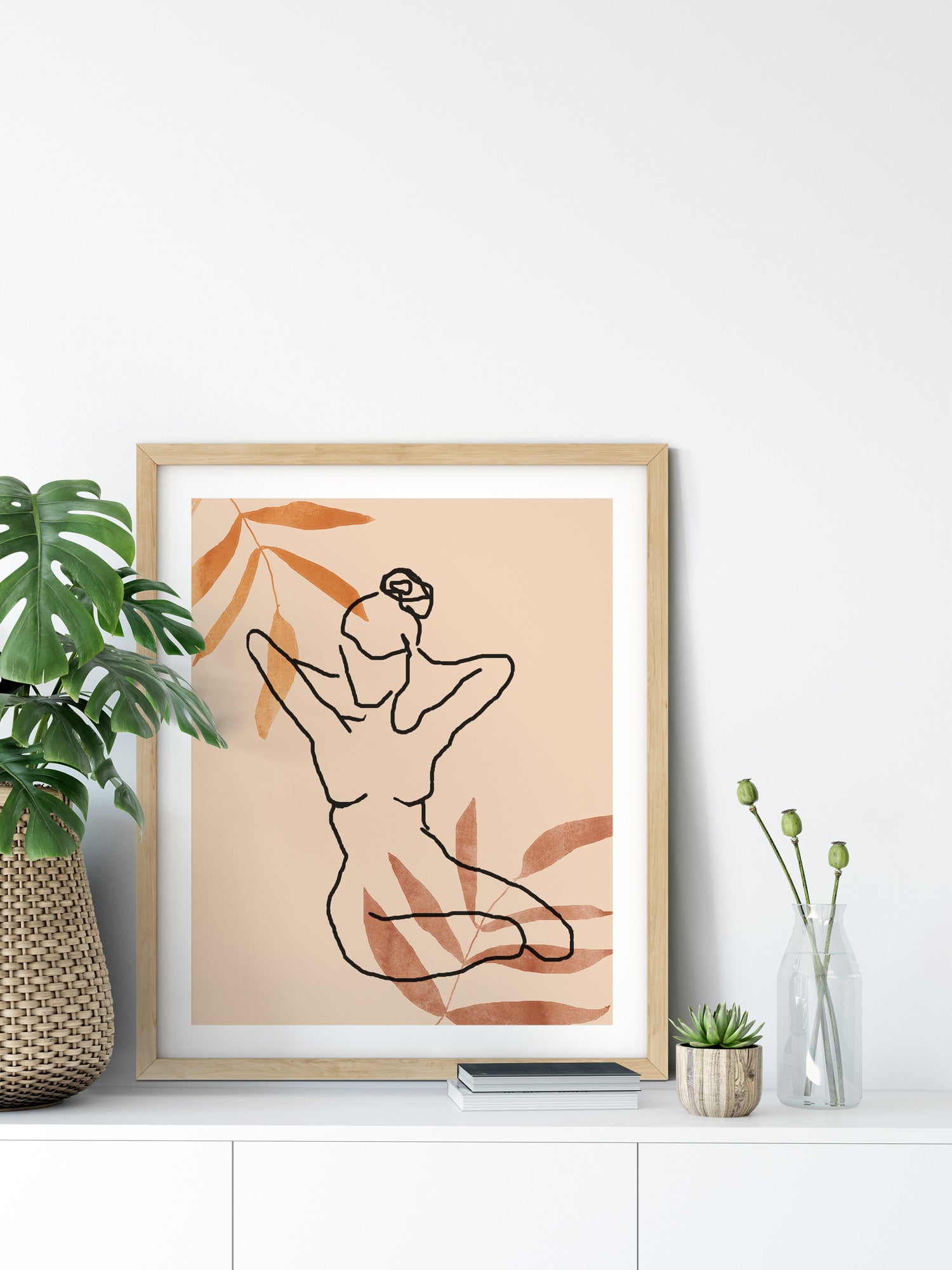 Boho Woman Wall Art Print, Abstract Line Art Print