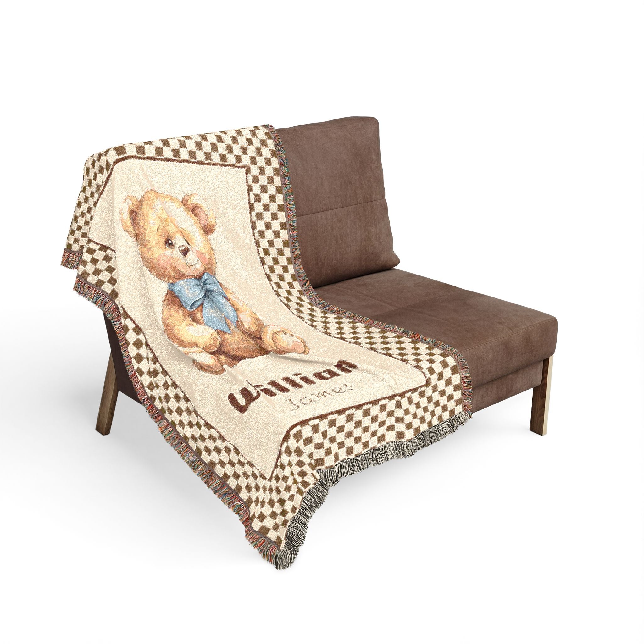 Custom Woven Teddy Bear Baby Blanket Personalized Bear Blanket Nursery Decor,  Newborn Gift, Toddler Birthday Gift, Custom Name Blanket Secondary image