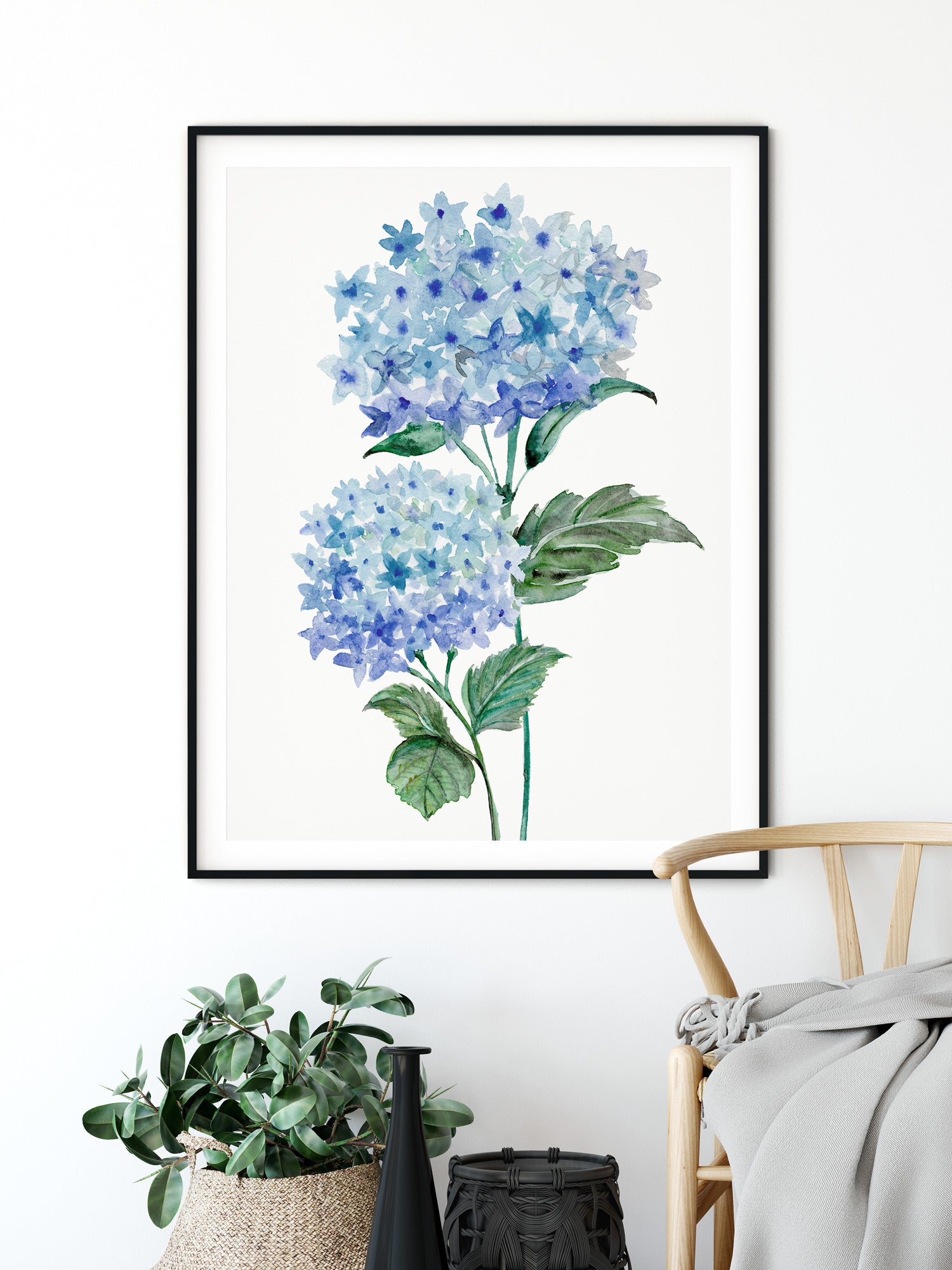 Watercolour Hydrangea Art Print, Botanical Print Set of 3 Prints, living room wall art decor