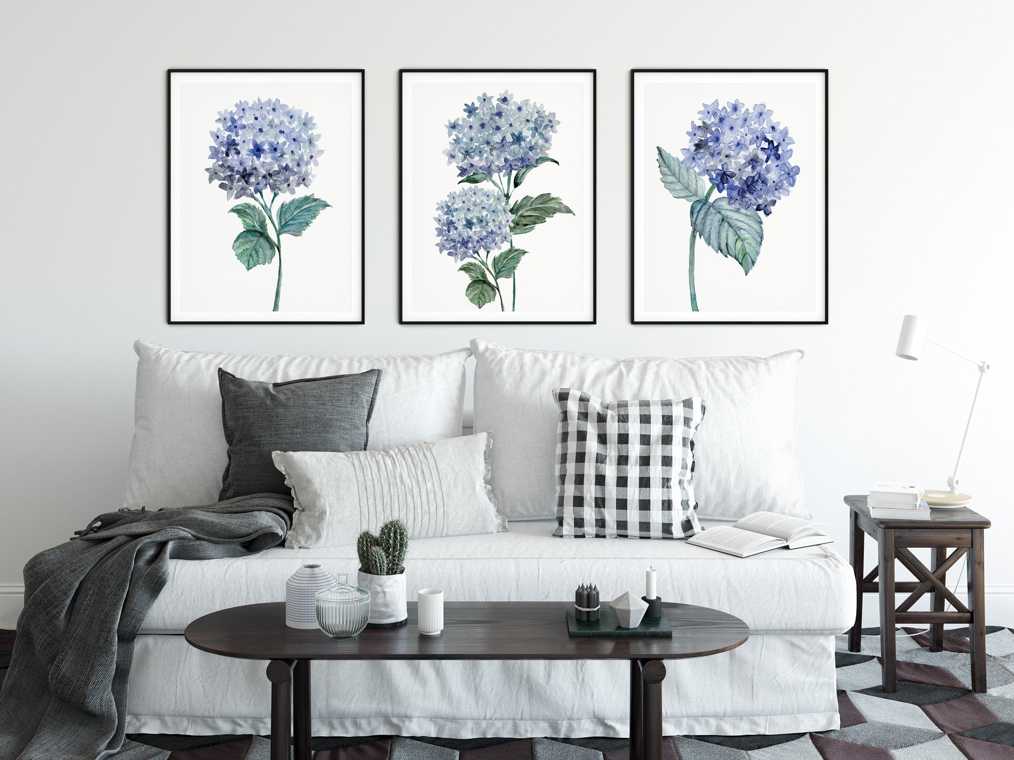 watercolour hydrangea blue wall art Main image