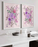 Purple Floral Painting, Abstract Large flower wall art, Pink Flower Bunch Print, Lilac Nursery, Blush Living room decor, Set of 2 Prints