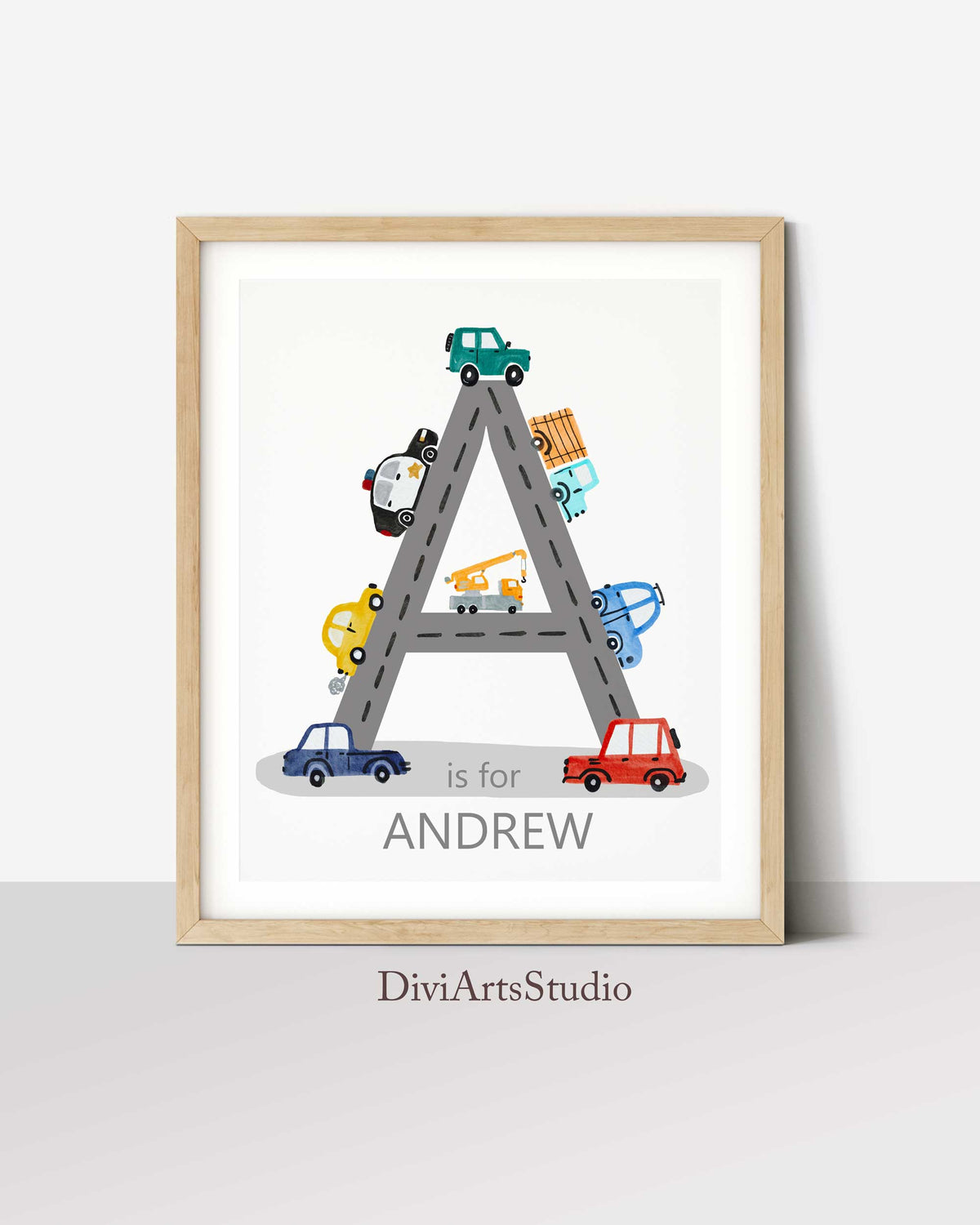 Tableaux pour chambre d'enfant véhicules de chantier, Décoration murale voiture pour chambre d'enfant, Décoration personnalisée véhicules pour chambre d'enfant, Tableau pour chambre de bébé garçon