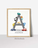 Construction Vehicle Nursery Prints, Car Nursery Wall Art, Personalized Vehicle Nursery Decor, Baby boy Nursery Print