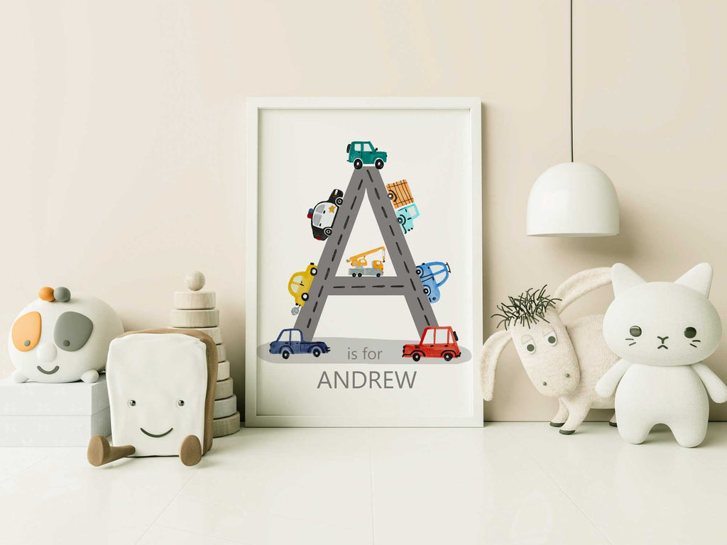 Tableaux pour chambre d'enfant véhicules de chantier, Décoration murale voiture pour chambre d'enfant, Décoration personnalisée véhicules pour chambre d'enfant, Tableau pour chambre de bébé garçon